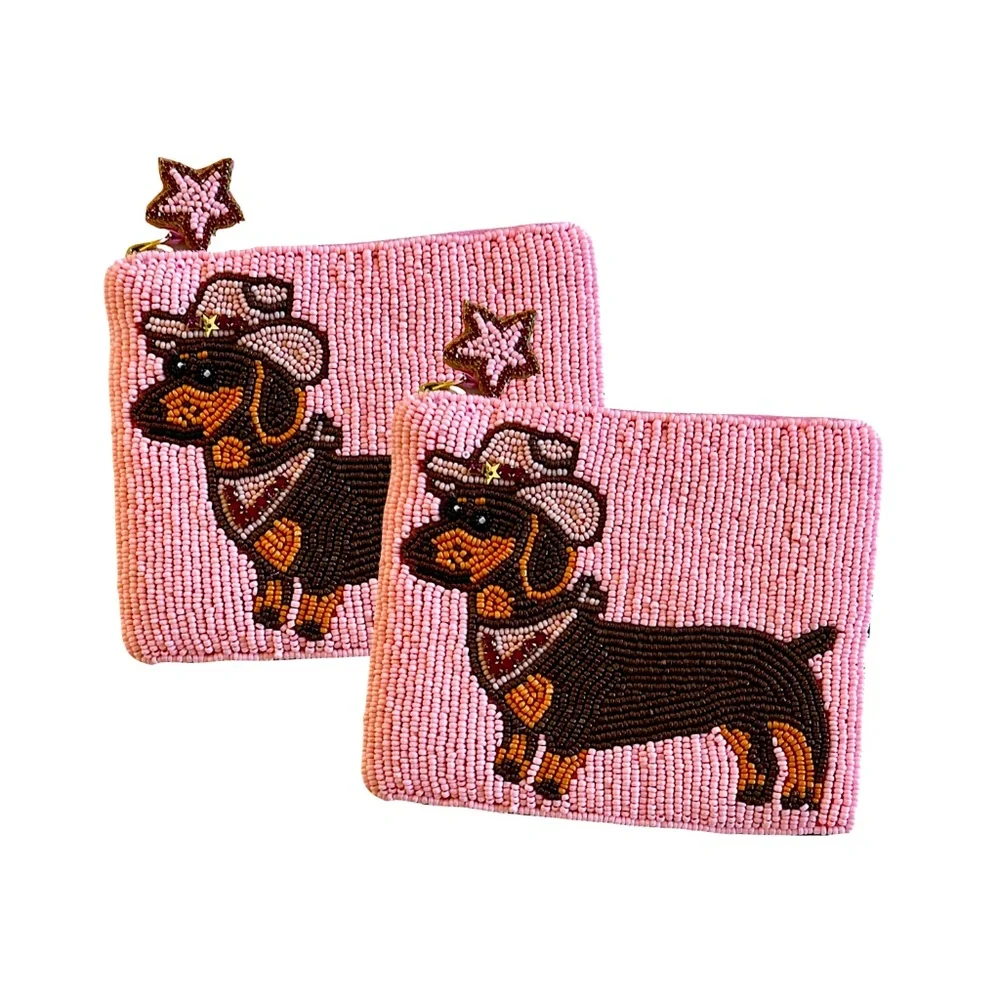 Dachshund Cowboy Coin Purse, Dog Beaded Bag Lily Posh - Picture 2 of 3